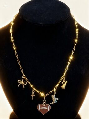 Gold Football Charm Necklace Texas Gameday Jewelry